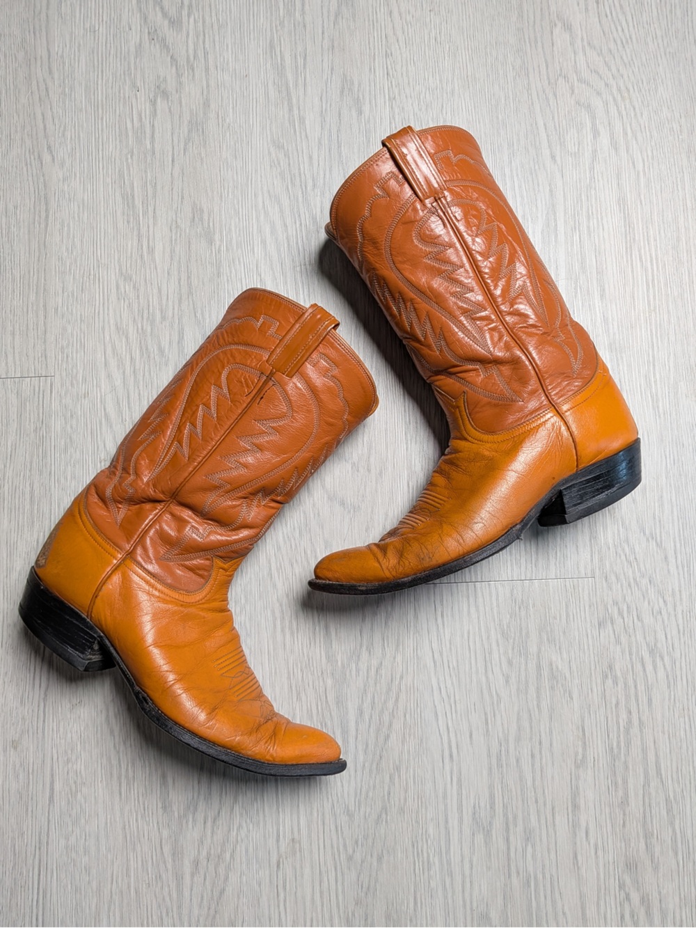 Vintage Tony Lama El Paso Leather Cowboy Boots Cognac Tan Pointed Toe Mens 8 D